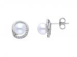 White gold earrings 9k with pearls and zircon  (code S173611)